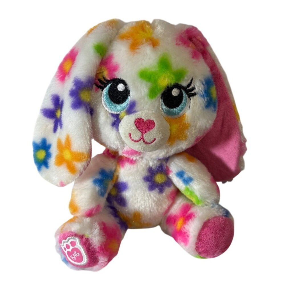Build A Bear Buddies Colorful Pretty Petals Bunny Plush Pink Ears & Blue Eyes